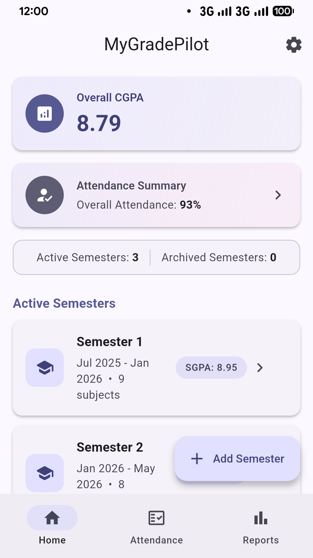 MyGradePilot Home Dashboard